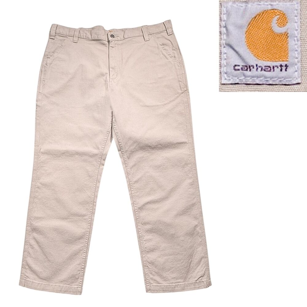 Carhartt Mens 40x30 Khaki Carpenter Work Pants Relaxed Fit Stretch Utility